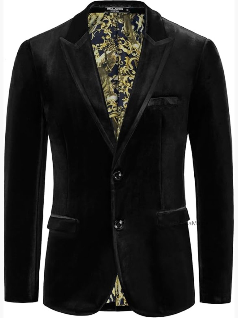 Men's Velvet Blazer Two Button Sport Coat For Wedding Prom Formal Events